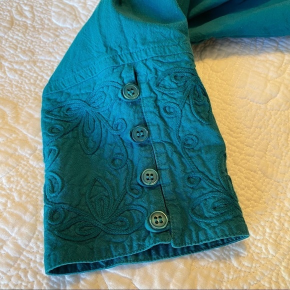 Soft Surroundings Embroidered Button Front Teal Top - M - Picture 8 of 13